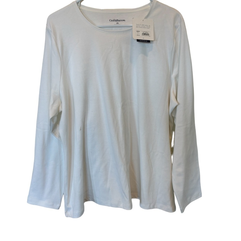 🍀 NWT Croft & Barrow White Relaxed Long Sleeve T-Shirt